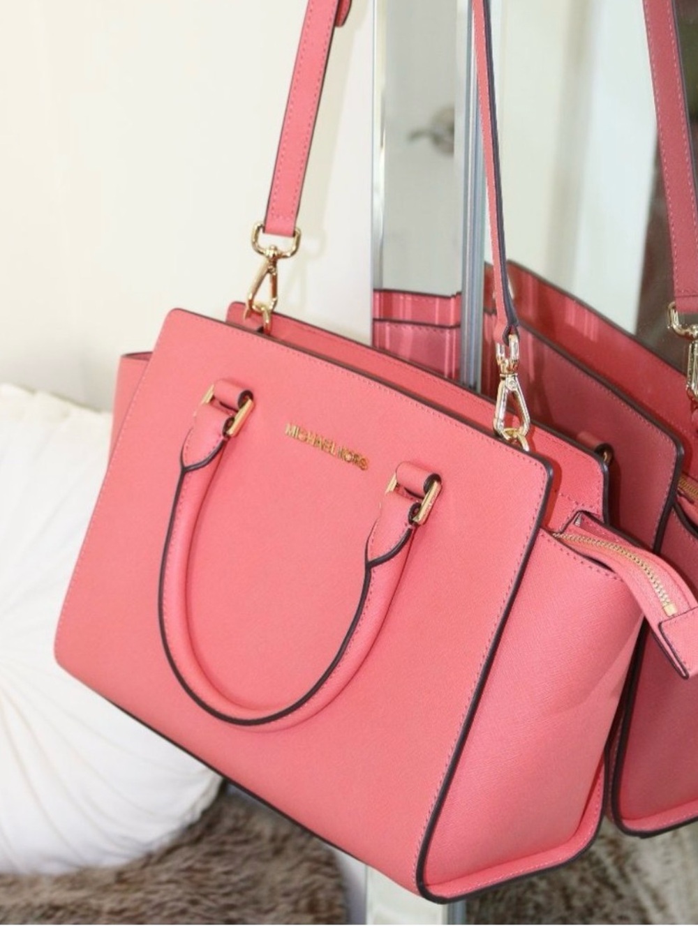 Michael Kors Red Satchel with Gold Hardware